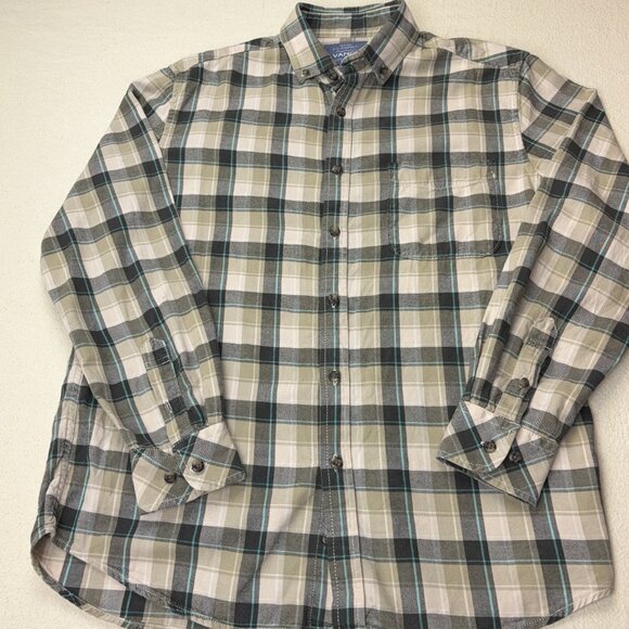 Brown + Blue Plaid Flannel Shirt Button Down Long Sleeve Vancl Camp Fall 175 96A - Picture 12 of 12